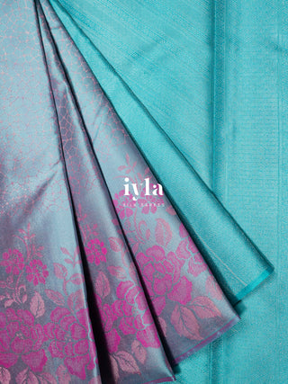 The Icy Blue Blossom Kanjeevaram