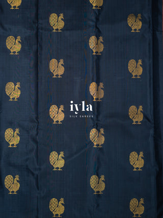 The Ravi Varma's Galaxy of Musicians Silk Saree in Prussian Blue