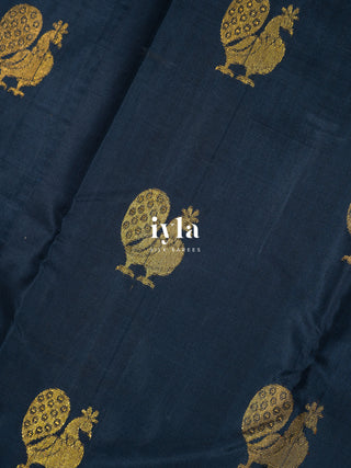 The Ravi Varma's Galaxy of Musicians Silk Saree in Prussian Blue