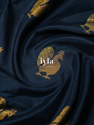 The Ravi Varma's Galaxy of Musicians Silk Saree in Prussian Blue