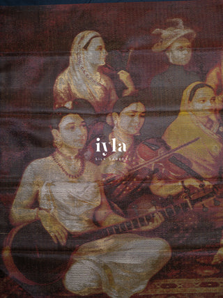 The Ravi Varma's Galaxy of Musicians Silk Saree in Prussian Blue