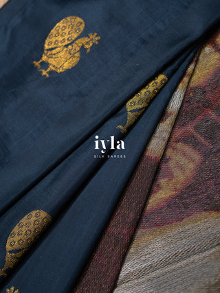 The Ravi Varma's Galaxy of Musicians Silk Saree in Prussian Blue