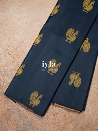 The Ravi Varma's Galaxy of Musicians Silk Saree in Prussian Blue