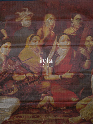 The Ravi Varma's Galaxy of Musicians Silk Saree in Prussian Blue