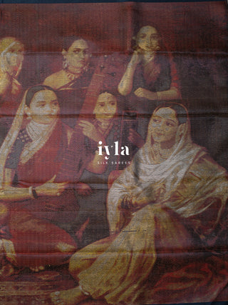 The Ravi Varma's Galaxy of Musicians Silk Saree in Prussian Blue