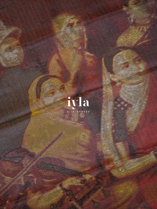 The Ravi Varma's Galaxy of Musicians Silk Saree in Prussian Blue