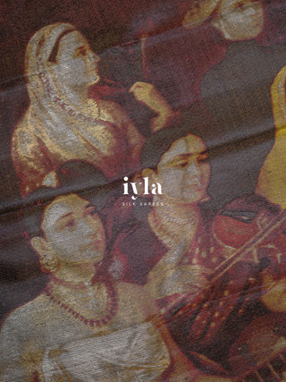 The Ravi Varma's Galaxy of Musicians Silk Saree in Prussian Blue