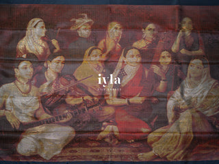 The Ravi Varma's Galaxy of Musicians Silk Saree in Prussian Blue