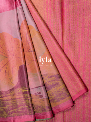 The Mountains of Iceland Kanjeevaram in Bubblegum Pink