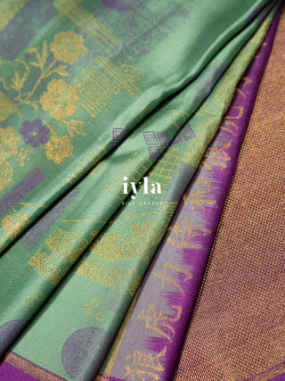 The Art of Japan Silk Saree in Sea Foam Green