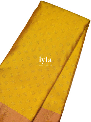 The Indian Kalamkari Peacock Kanjeevaram in Ochre Yellow