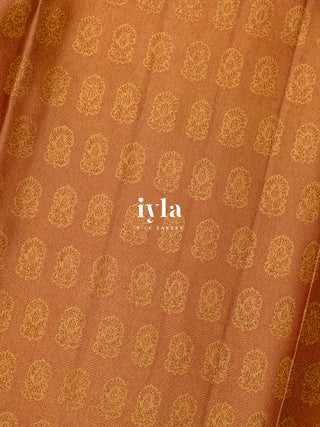 The Indian Kalamkari Peacock Kanjeevaram in Ochre Yellow