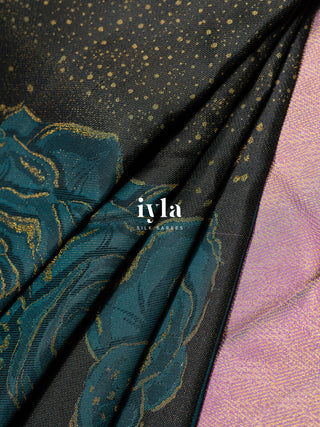 The Obsidian Black Damask Rose Kanjeevaram