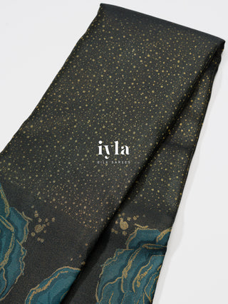 The Obsidian Black Damask Rose Kanjeevaram