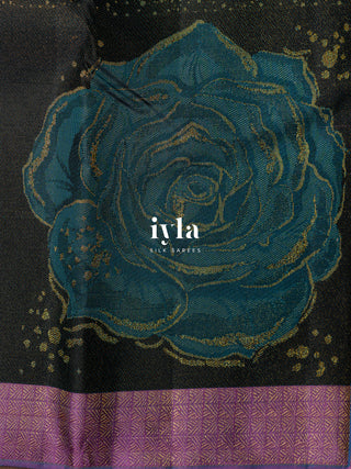 The Obsidian Black Damask Rose Kanjeevaram