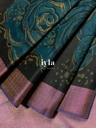 The Obsidian Black Damask Rose Kanjeevaram