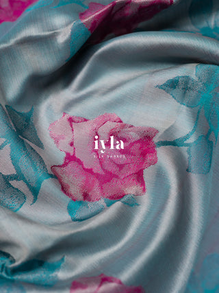 The Bonica Rose Bush Kanjeevaram in Baby Blue