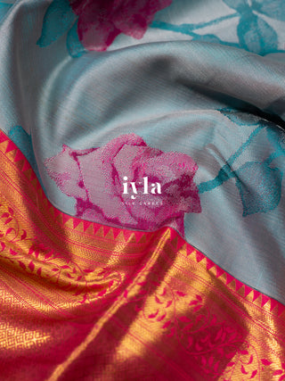 The Bonica Rose Bush Kanjeevaram in Baby Blue