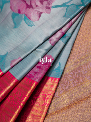 The Bonica Rose Bush Kanjeevaram in Baby Blue