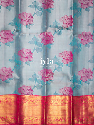 The Bonica Rose Bush Kanjeevaram in Baby Blue