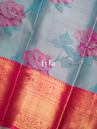 The Bonica Rose Bush Kanjeevaram in Baby Blue