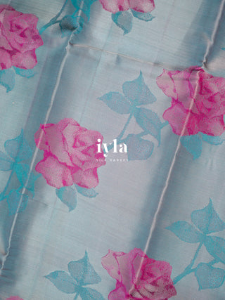 The Bonica Rose Bush Kanjeevaram in Baby Blue