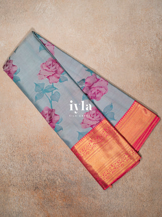 The Bonica Rose Bush Kanjeevaram in Baby Blue