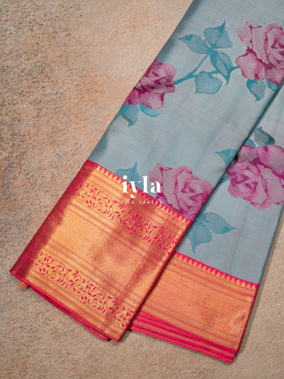 The Bonica Rose Bush Kanjeevaram in Baby Blue