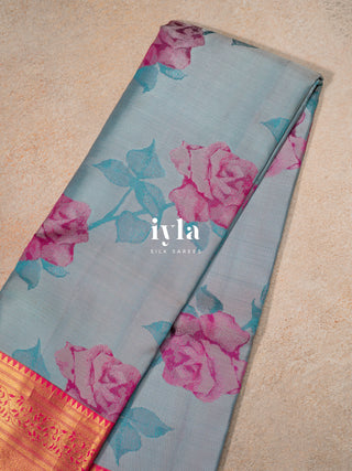 The Bonica Rose Bush Kanjeevaram in Baby Blue
