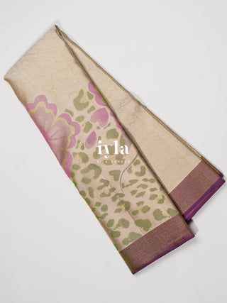 The Petunia Blooms Kanjeevaram in Champagne Ivory