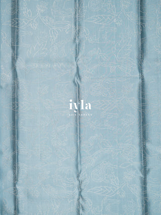 The Vintage Modernist Reversible Silk Saree in Powder Blue