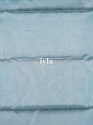 The Vintage Modernist Reversible Silk Saree in Powder Blue