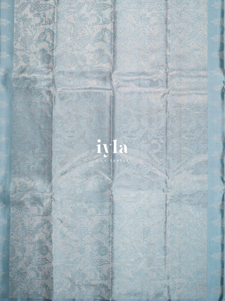 The Vintage Modernist Reversible Silk Saree in Powder Blue