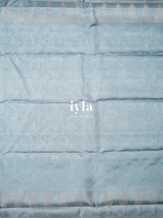 The Vintage Modernist Reversible Silk Saree in Powder Blue