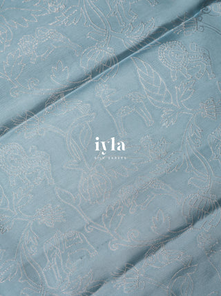 The Vintage Modernist Reversible Silk Saree in Powder Blue