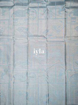 The Vintage Modernist Reversible Silk Saree in Powder Blue