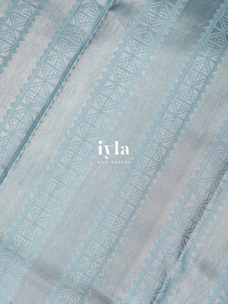 The Vintage Modernist Reversible Silk Saree in Powder Blue