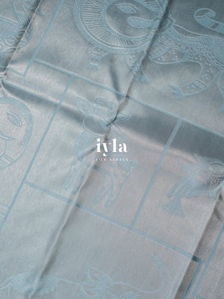 The Vintage Modernist Reversible Silk Saree in Powder Blue