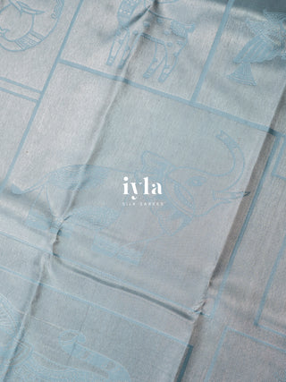 The Vintage Modernist Reversible Silk Saree in Powder Blue