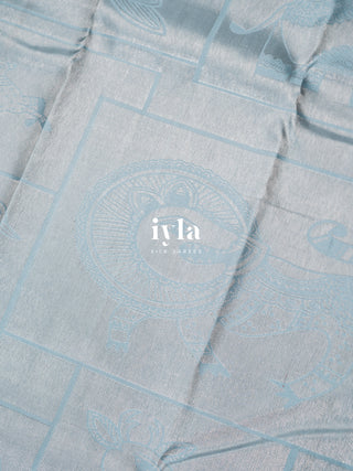 The Vintage Modernist Reversible Silk Saree in Powder Blue