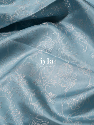 The Vintage Modernist Reversible Silk Saree in Powder Blue