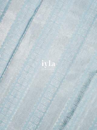 The Vintage Modernist Reversible Silk Saree in Powder Blue