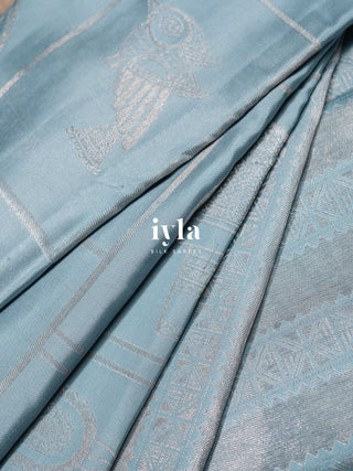The Vintage Modernist Reversible Silk Saree in Powder Blue