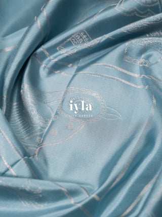The Vintage Modernist Reversible Silk Saree in Powder Blue