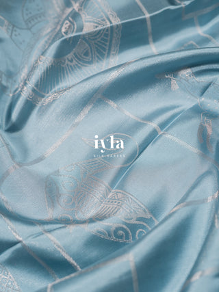 The Vintage Modernist Reversible Silk Saree in Powder Blue