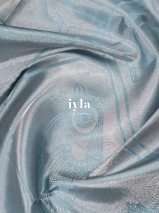 The Vintage Modernist Reversible Silk Saree in Powder Blue