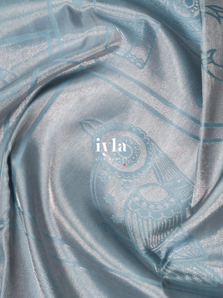 The Vintage Modernist Reversible Silk Saree in Powder Blue