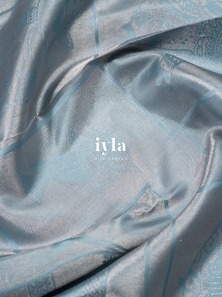The Vintage Modernist Reversible Silk Saree in Powder Blue