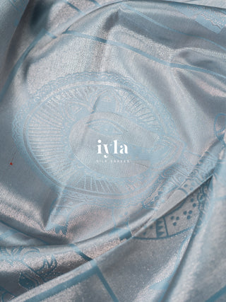 The Vintage Modernist Reversible Silk Saree in Powder Blue