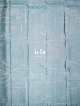 The Vintage Modernist Reversible Silk Saree in Powder Blue